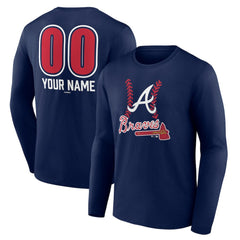 Atlanta Braves Personalized Name & Number Fastball Long Sleeve T-Shirt - Navy T-shirts