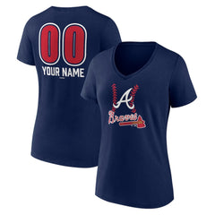 Atlanta Braves Women's Personalized Name & Number Fastball V-Neck T-Shirt - Navy T-shirts