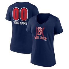 Boston Red Sox Women's Personalized Name & Number Fastball V-Neck T-Shirt - Navy T-shirts