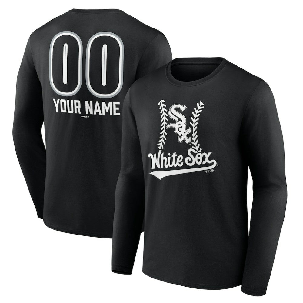 Chicago White Sox Personalized Name & Number Fastball Long Sleeve T-Shirt - Black T-shirts