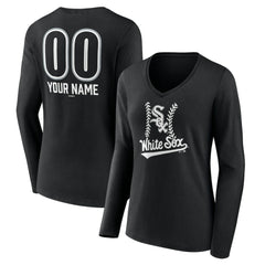 Chicago White Sox Women's Personalized Name & Number Fastball Long Sleeve V-Neck T-Shirt - Black T-shirts