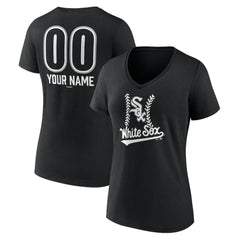 Chicago White Sox Women's Personalized Name & Number Fastball V-Neck T-Shirt - Black T-shirts