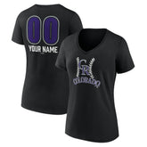 Colorado Rockies Women's Personalized Name & Number Fastball V-Neck T-Shirt - Black T-shirts