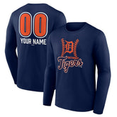 Detroit Tigers Personalized Name & Number Fastball Long Sleeve T-Shirt - Navy T-shirts