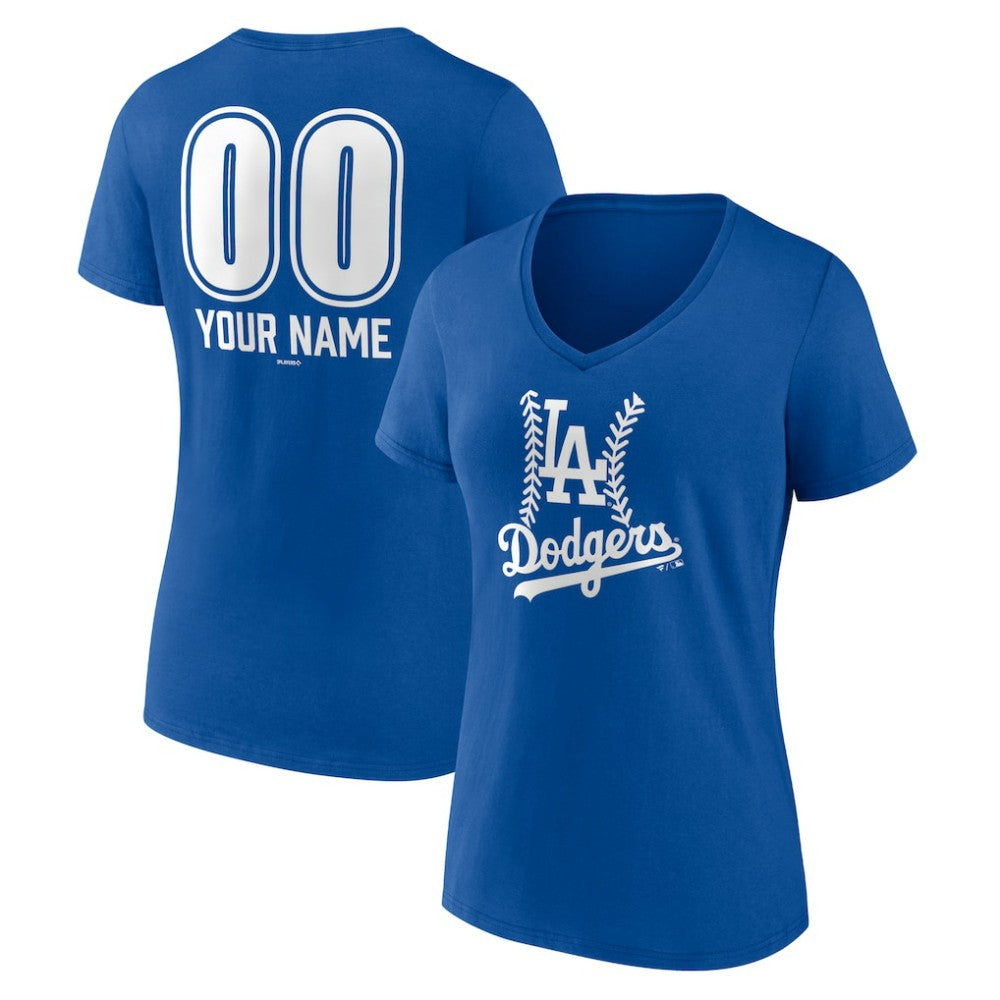 Los Angeles Dodgers Women's Personalized Name & Number Fastball V-Neck T-Shirt - Royal T-shirts