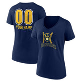 Milwaukee Brewers Women's Personalized Name & Number Fastball V-Neck T-Shirt - Navy T-shirts