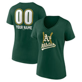Athletics Women's Personalized Name & Number Fastball V-Neck T-Shirt - Green T-shirts
