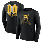 Pittsburgh Pirates Personalized Name & Number Fastball Long Sleeve T-Shirt - Black T-shirts