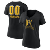 Pittsburgh Pirates Women's Personalized Name & Number Fastball V-Neck T-Shirt - Black T-shirts