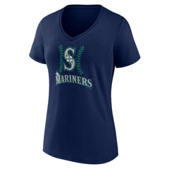 Seattle Mariners Women's Personalized Name & Number Fastball V-Neck T-Shirt - Navy T-shirts