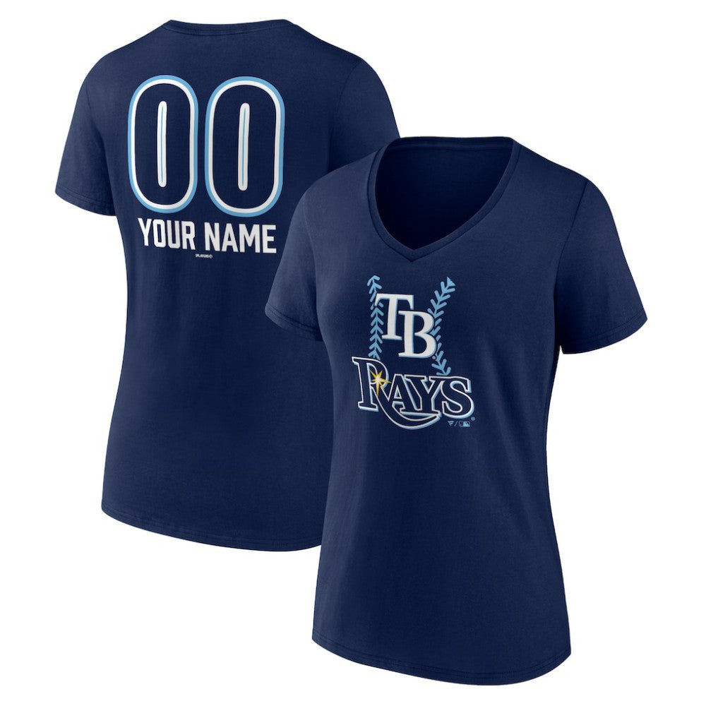 Tampa Bay Rays Women's Personalized Name & Number Fastball V-Neck T-Shirt - Navy T-shirts