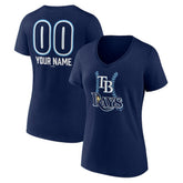 Tampa Bay Rays Women's Personalized Name & Number Fastball V-Neck T-Shirt - Navy T-shirts