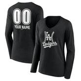 Los Angeles Dodgers Women's Personalized Name & Number Fastball Long Sleeve V-Neck T-Shirt - Black T-shirts