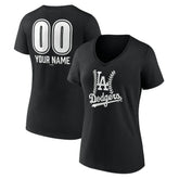 Los Angeles Dodgers Women's Personalized Name & Number Fastball V-Neck T-Shirt - Black T-shirts