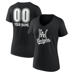 Los Angeles Dodgers Women's Personalized Name & Number Fastball V-Neck T-Shirt - Black T-shirts
