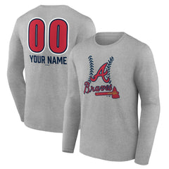 Atlanta Braves Personalized Name & Number Fastball Long Sleeve T-Shirt - Gray T-shirts