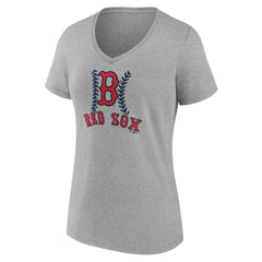 Boston Red Sox Women's Personalized Name & Number Fastball V-Neck T-Shirt - Gray T-shirts