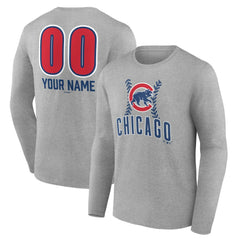 Chicago Cubs Personalized Name & Number Fastball Long Sleeve T-Shirt - Gray T-shirts