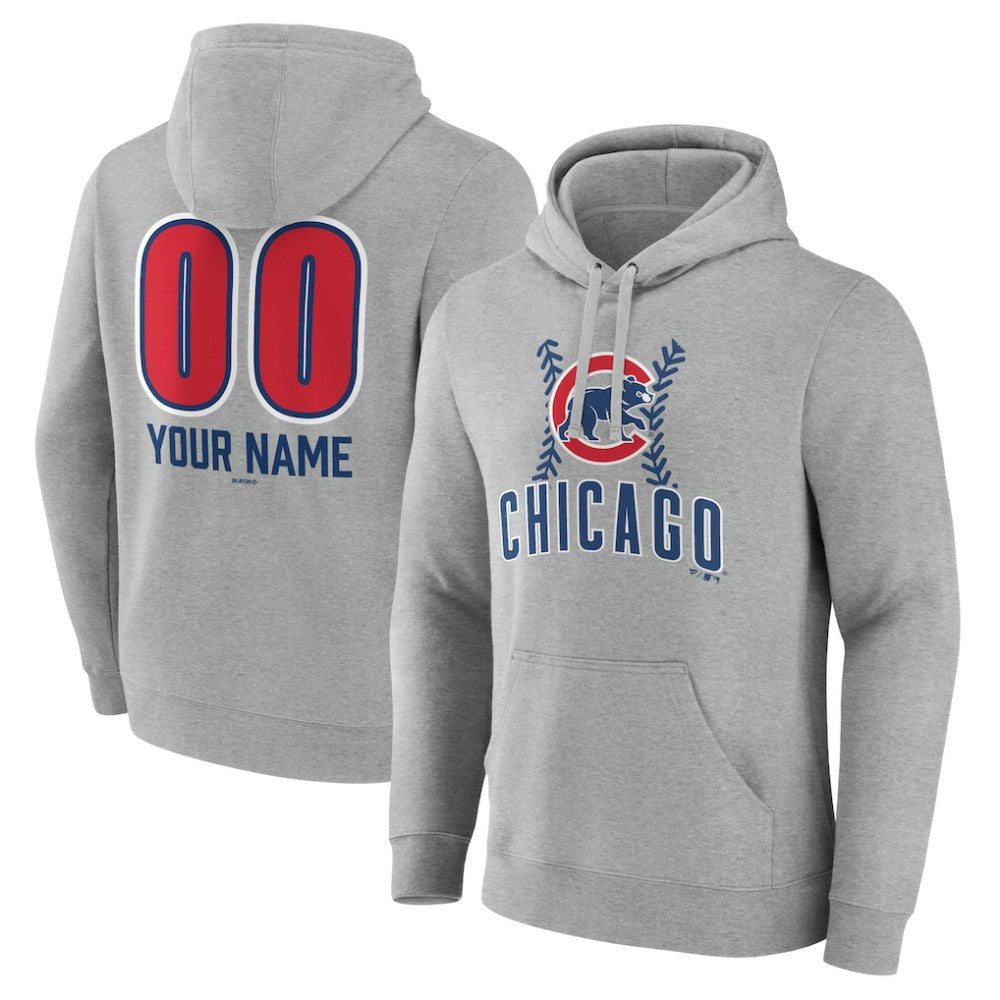 Chicago Cubs Personalized Name & Number Fastball Pullover Hoodie - Gray Hoodies