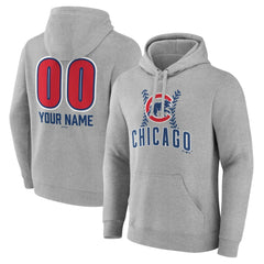 Chicago Cubs Personalized Name & Number Fastball Pullover Hoodie - Gray Hoodies