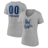 Los Angeles Dodgers Women's Personalized Name & Number Fastball V-Neck T-Shirt - Gray T-shirts