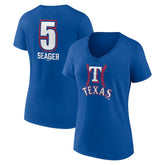 Corey Seager Texas Rangers Women's Fastball Player Name & Number V-Neck T-Shirt - Royal T-shirts