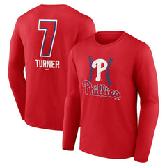 Trea Turner Philadelphia Phillies Fastball Player Name & Number Long Sleeve T-Shirt - Red T-shirts