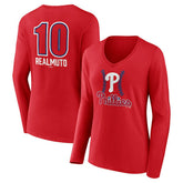 J.T. Realmuto Philadelphia Phillies Women's Fastball Player Name & Number Long Sleeve V-Neck T-Shirt - Red T-shirts