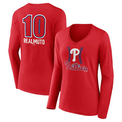 J.T. Realmuto Philadelphia Phillies Women's Fastball Player Name & Number Long Sleeve V-Neck T-Shirt - Red T-shirts