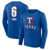 Josh Jung Texas Rangers Fastball Player Name & Number Long Sleeve T-Shirt - Royal T-shirts