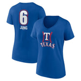 Josh Jung Texas Rangers Women's Fastball Player Name & Number V-Neck T-Shirt - Royal T-shirts