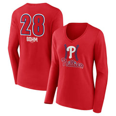 Alec Bohm Philadelphia Phillies Women's Fastball Player Name & Number Long Sleeve V-Neck T-Shirt - Red T-shirts