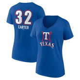 Evan Carter Texas Rangers Women's Fastball Player Name & Number V-Neck T-Shirt - Royal T-shirts