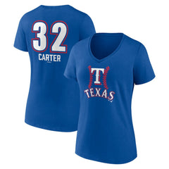 Evan Carter Texas Rangers Women's Fastball Player Name & Number V-Neck T-Shirt - Royal T-shirts