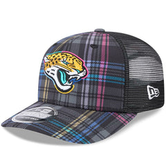 Jacksonville Jaguars New Era 2024 NFL Crucial Catch Plaid 9SEVENTY Trucker Snapback Hat Black