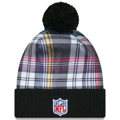 New York Jets New Era Youth 2024 NFL Crucial Catch Plaid Cuffed Pom Knit Hat Black