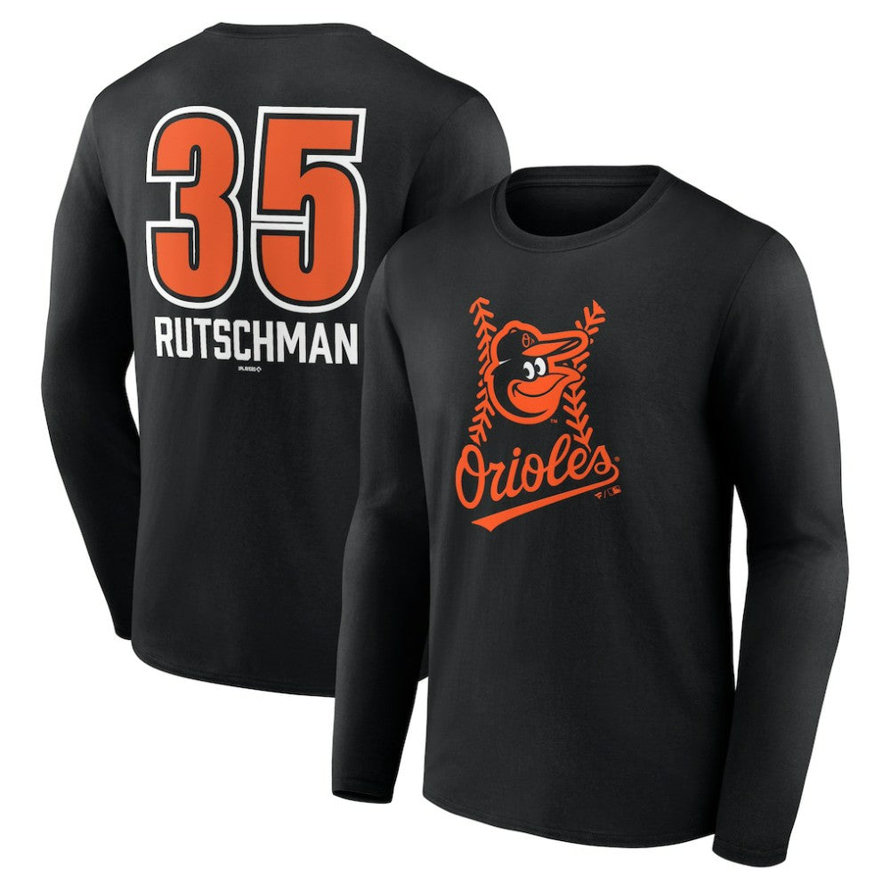Adley Rutschman Baltimore Orioles Fastball Player Name & Number Long Sleeve T-Shirt - Black T-shirts