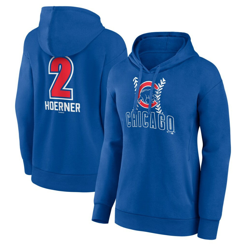 Nico Hoerner Chicago Cubs Women's Fastball Player Name & Number Pullover Hoodie - Royal Hoodies
