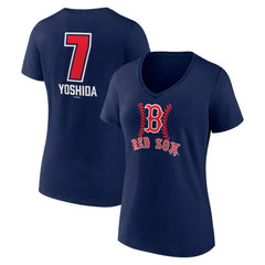 Masataka Yoshida Boston Red Sox Women's Fastball Player Name & Number V-Neck T-Shirt - Navy T-shirts