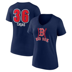 Triston Casas Boston Red Sox Women's Fastball Player Name & Number V-Neck T-Shirt - Navy T-shirts