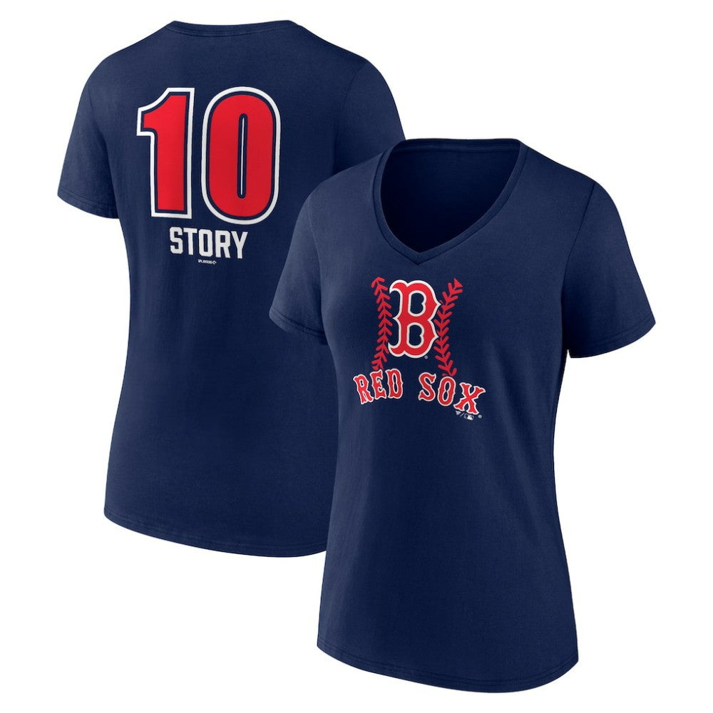 Trevor Story Boston Red Sox Women's Fastball Player Name & Number V-Neck T-Shirt - Navy T-shirts