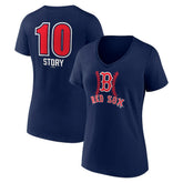 Trevor Story Boston Red Sox Women's Fastball Player Name & Number V-Neck T-Shirt - Navy T-shirts