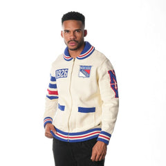 NHL New York Rangers The Wild Collective Unisex Jacquard Full-Zip Sweater - Cream