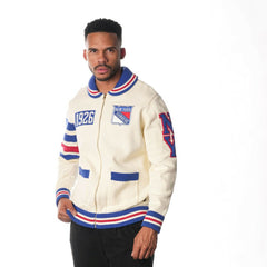 NHL New York Rangers The Wild Collective Unisex Jacquard Full-Zip Sweater - Cream