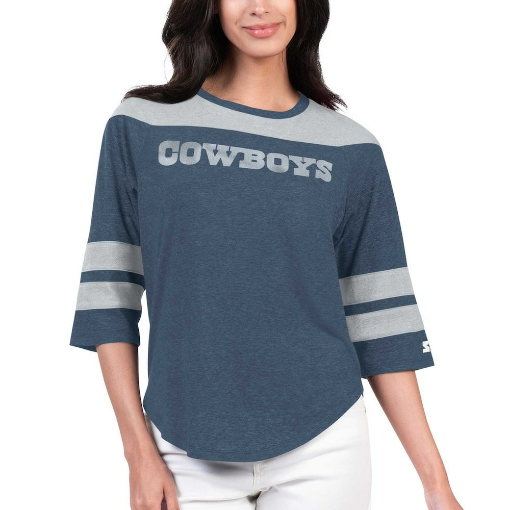 Dallas Cowboys Starter Women's Fullback Tri-Blend 3/4-Sleeve T-Shirt Navy