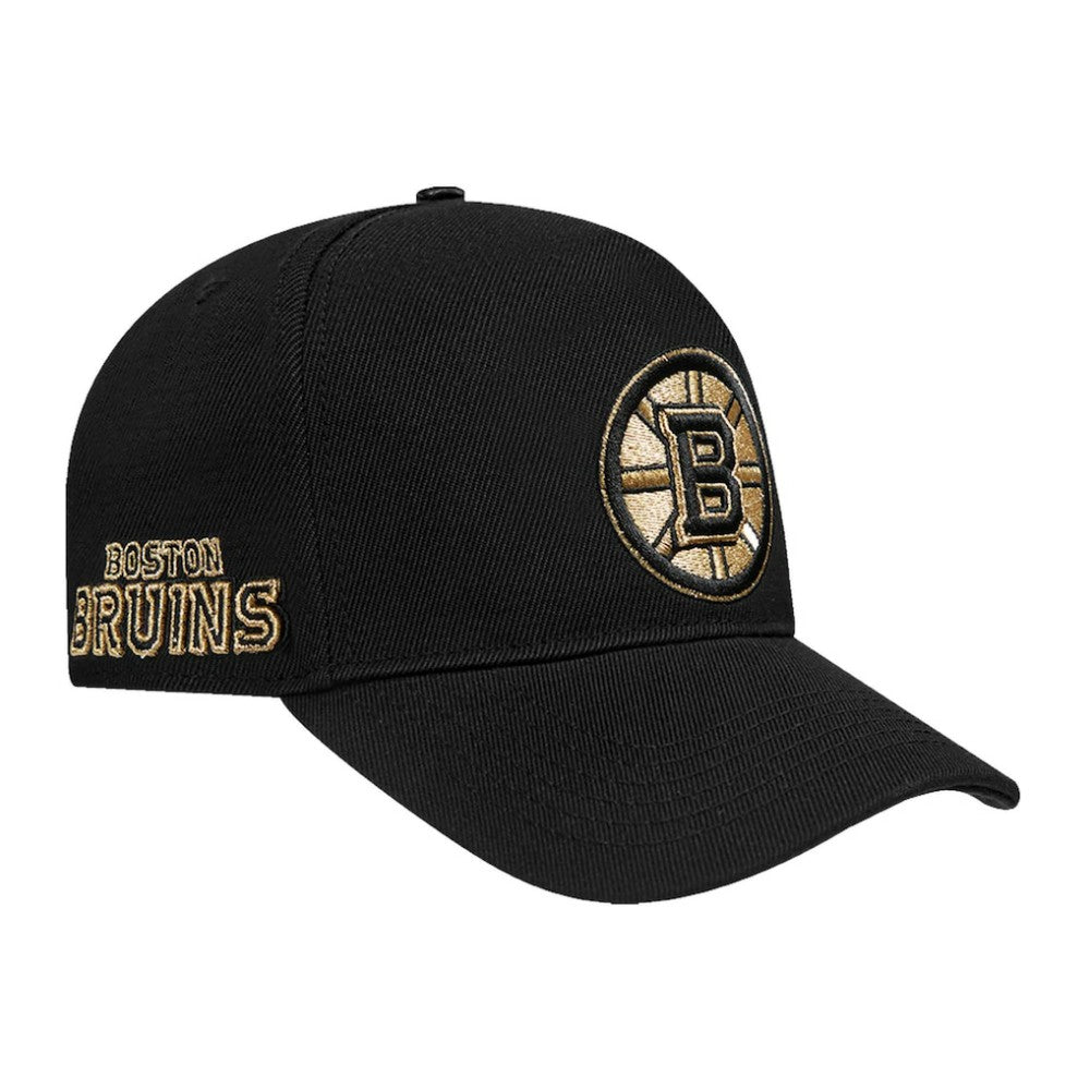 NHL Boston Bruins Pro Standard Metallic Logo Pinch Front Adjustable Hat - Black