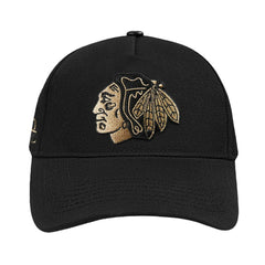 NHL Chicago Blackhawks Pro Standard Metallic Logo Pinch Front Adjustable Hat - Black
