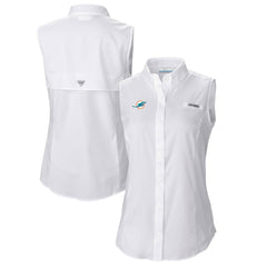 Miami Dolphins Women's PFG Tamiami Omni-Shade Sleeveless Button-Up Shirt White