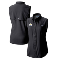 Pittsburgh Steelers Women's PFG Tamiami Omni-Shade Sleeveless Button-Up Shirt Black