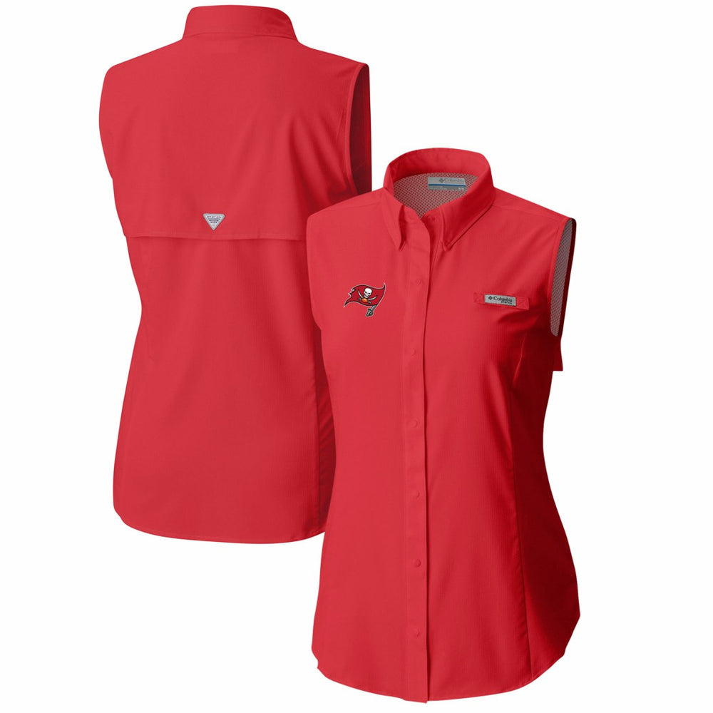 Tampa Bay Buccaneers Women's PFG Tamiami Omni-Shade Sleeveless Button-Up Shirt Red
